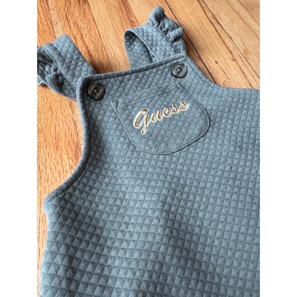 Guess Kids Jumper Dress Quilted Ruffle Straps Olive Green 2T